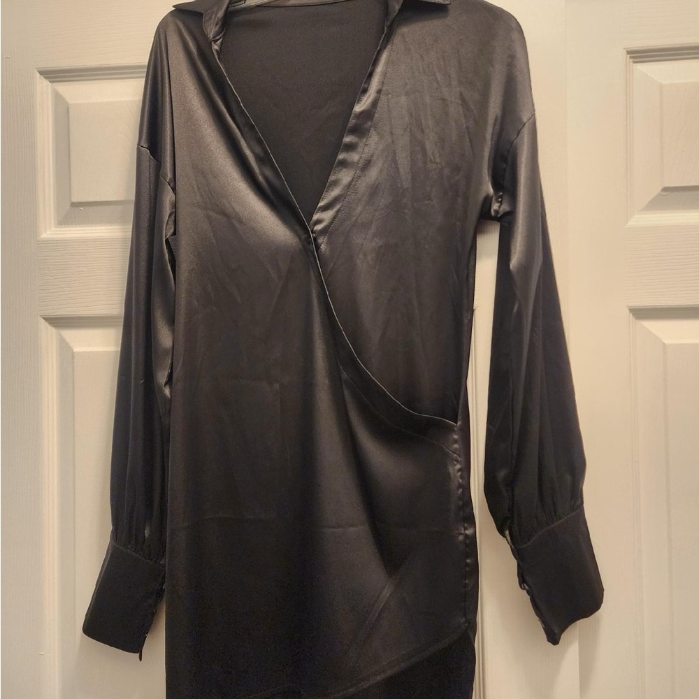 Blush Black Satin Mini Dress
